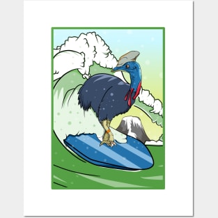 Cassowary Bird on a Surfboard Posters and Art